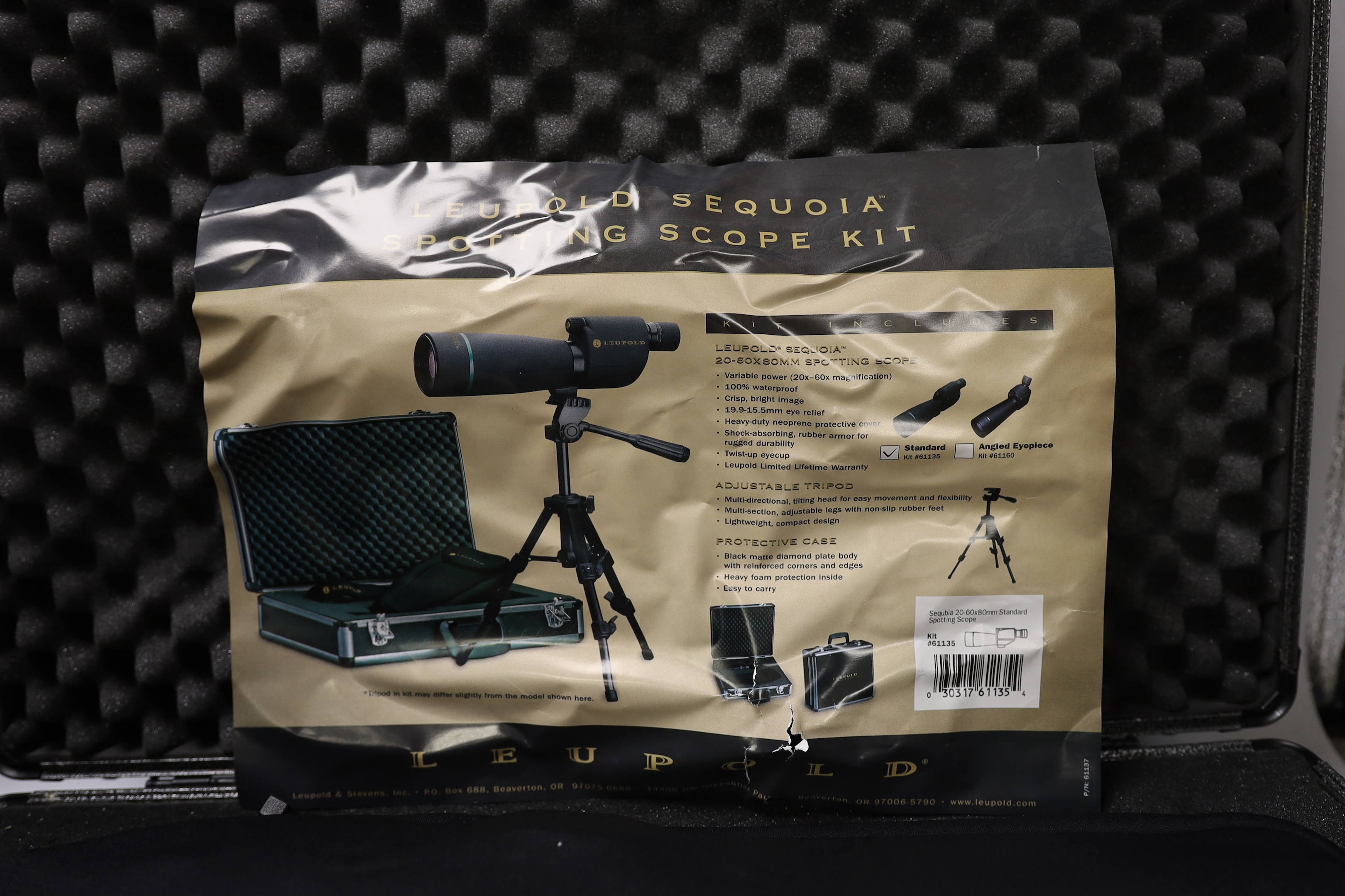 A Leupold Sequoia standard spotting scope, 20-60x80mm, model 61135, with tripod, strap and covers, in fitted cased